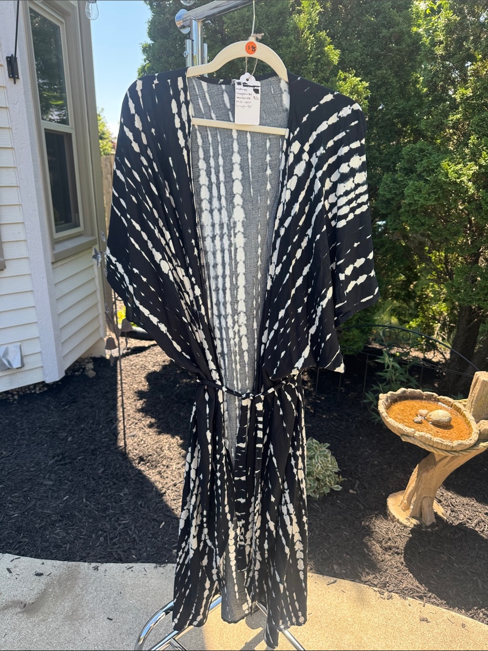 Black and White Tie-Dye Kimono Duster